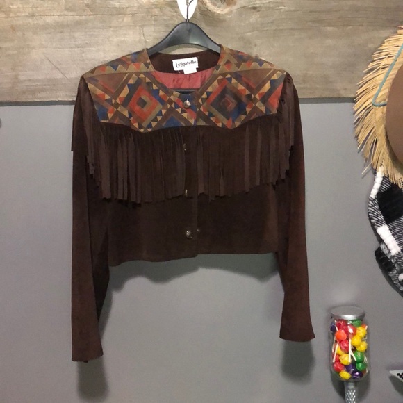 Vintage Suede Leather Aztec Navajo fringe crop jacket - Picture 2 of 12